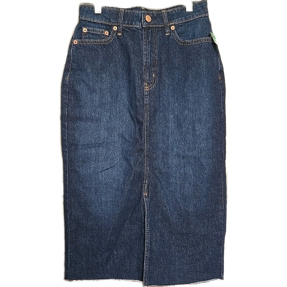 Gap Icon Midi Denim Skirt Raw Hem Edge 26/2 NWT Dark Wash Straight Modest